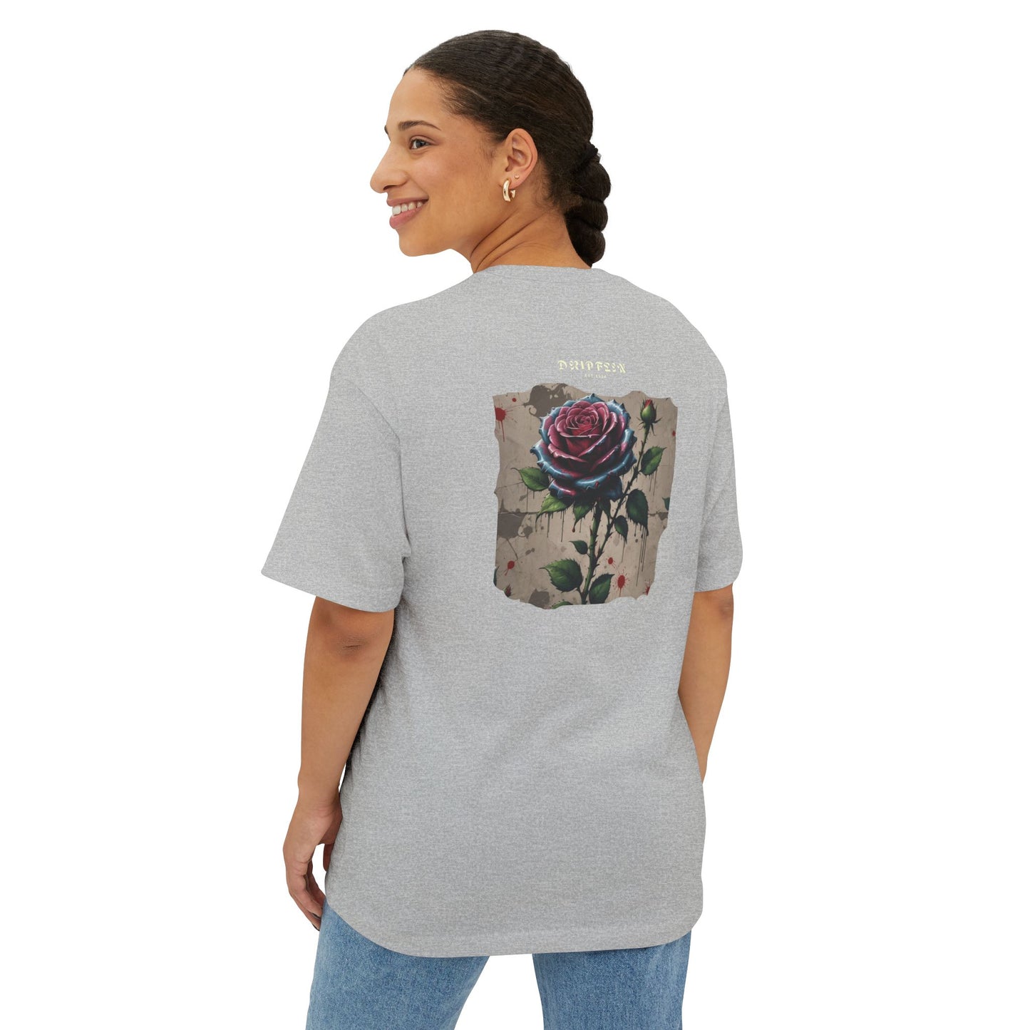 Unisex Oversized Boxy Tee With Rose Art