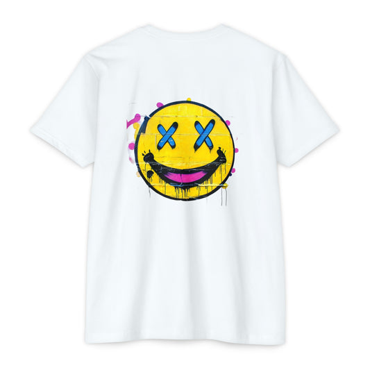 Unisex White Black Smiley Face Fein Logo T-shirt