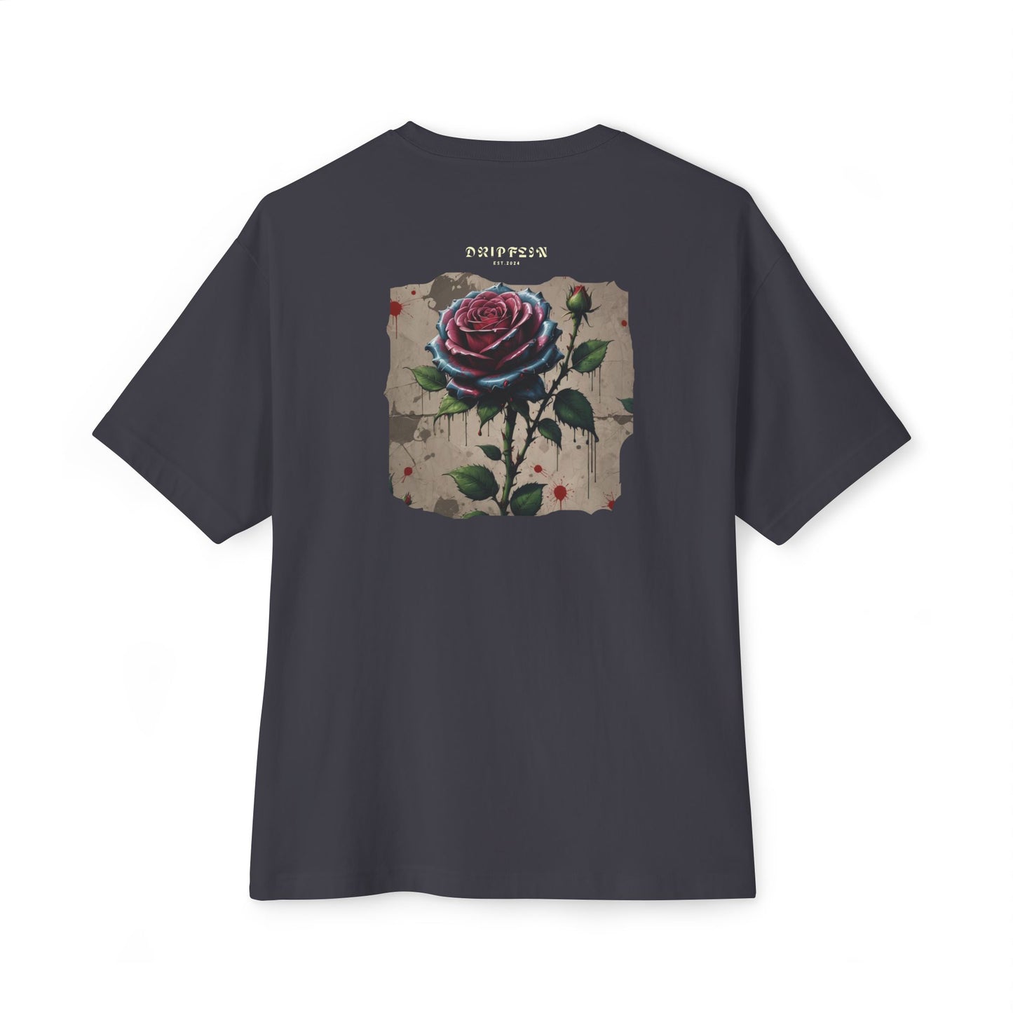 Unisex Oversized Boxy Tee With Rose Art